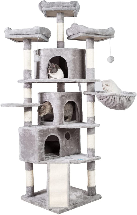 XL Size Cat Tree, 73.4 Inch Cat Tower with 3 Caves, 3 Cozy Perches, Scratching Posts, Board, Activity Center Stable for Kitten/Gig Cat