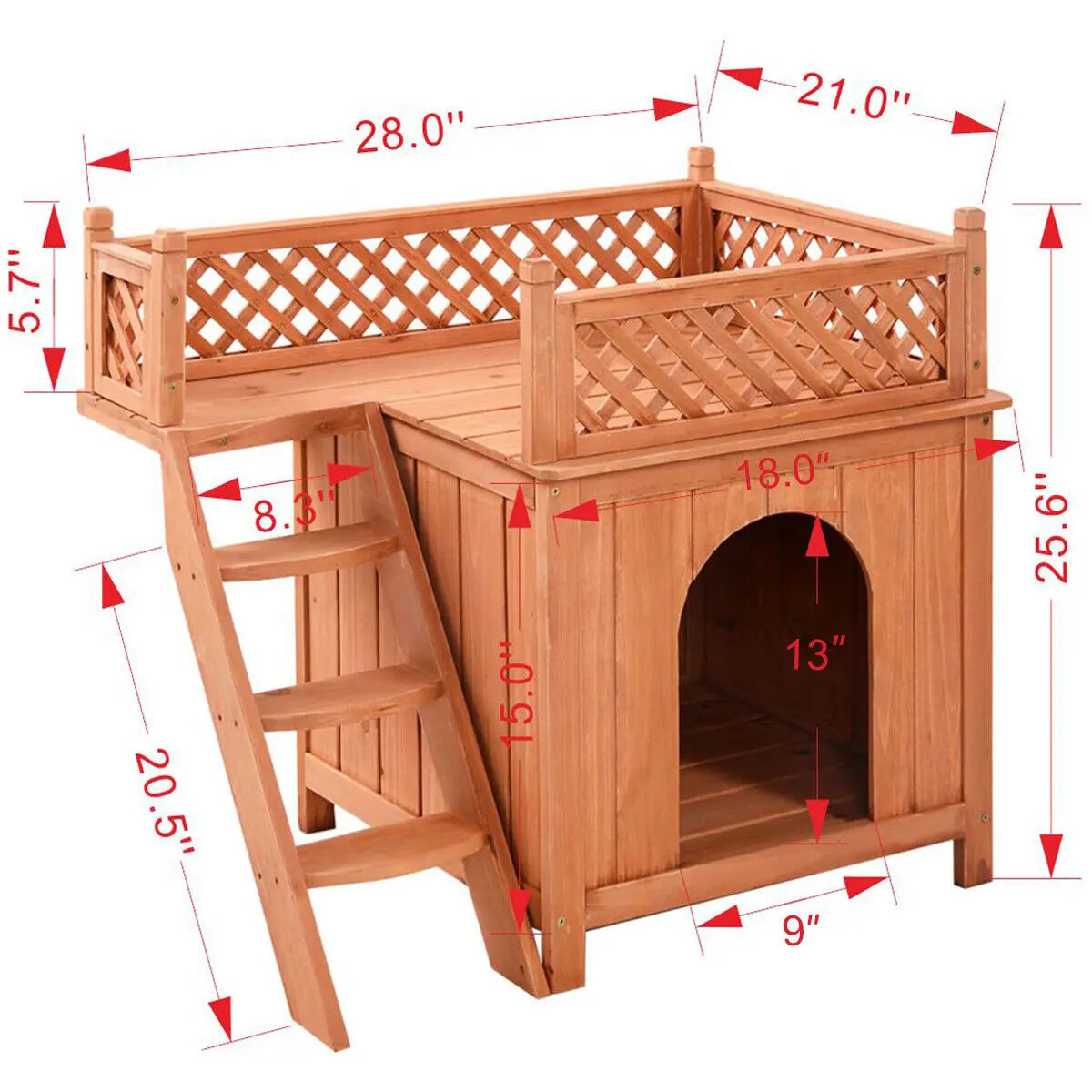 Costway Wooden Puppy Pet Dog House Wood Room In/Outdoor Raised Roof Balcony Bed Shelter